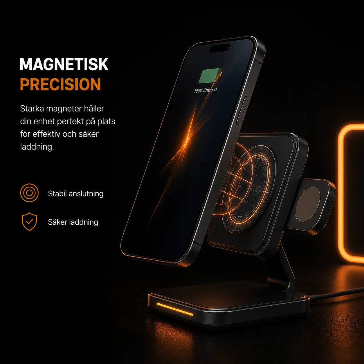 NOVAKT® Charge Pro – Magnetisk 3-i-1 Qi2-Laddningsstation