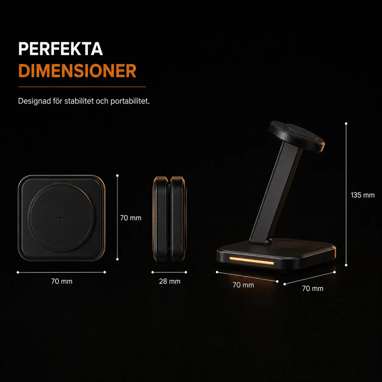 NOVAKT® Charge Pro – Magnetisk 3-i-1 Qi2-Laddningsstation